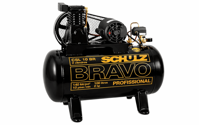 Compressor de ar profissional Schulz utilizado em serviços industriais e na locação de compressor de ar para obras e manutenção.